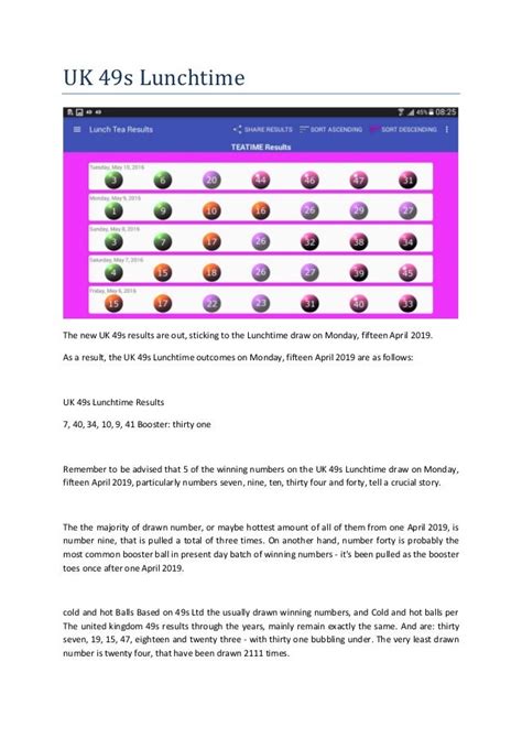 2017 lunchtime and teatime results